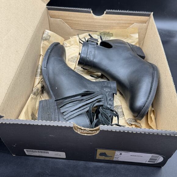 Harley Davidson Boots Womens Size 8 Amory Heeled Leather Ankle Fringe Black - Picture 8 of 9